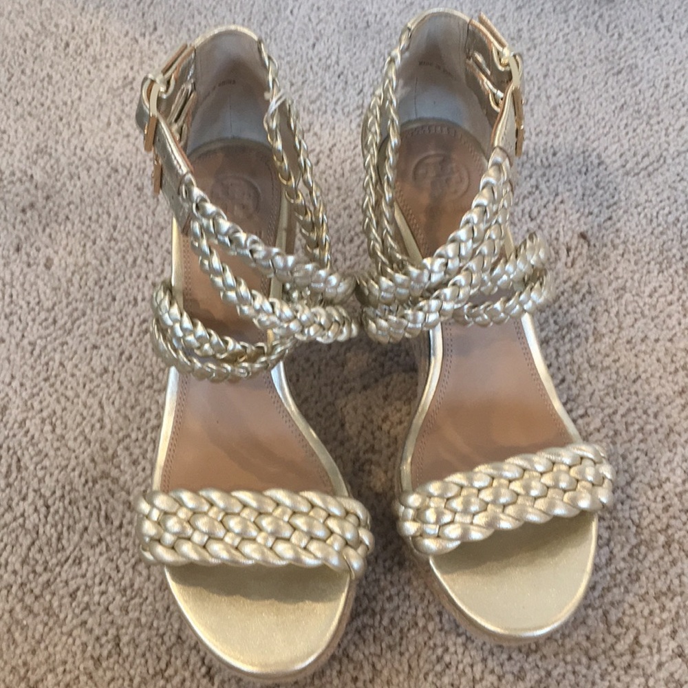 Tory Burch Bailey gold espadrille wedges new  6.5